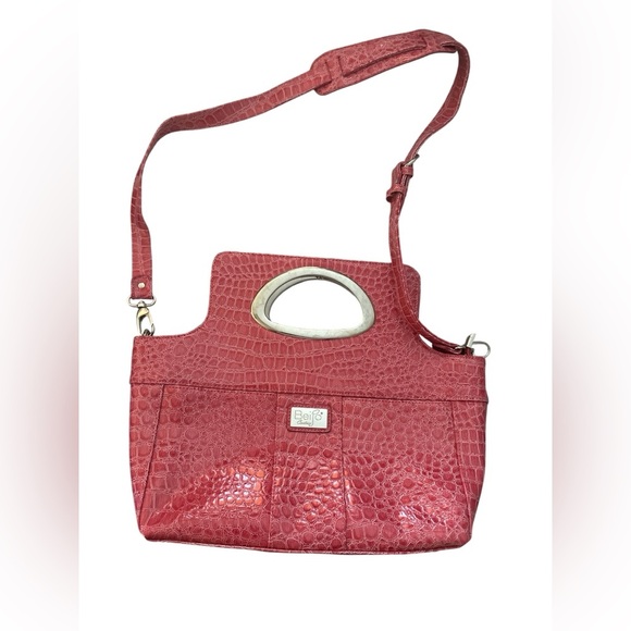 Beijo Pink Patent Leather Crocodile-Embossed Purse Crossbody - Picture 1 of 10